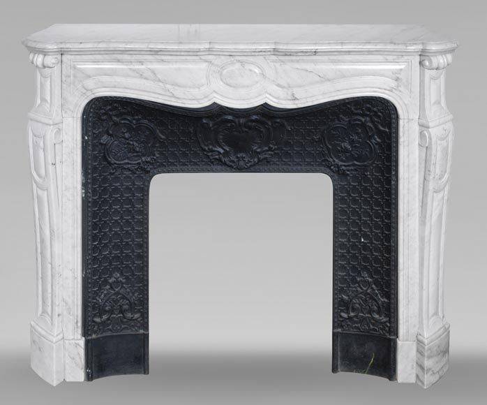 Large Louis XV-style fireplace, Pompadour model, in Carrara marble-0