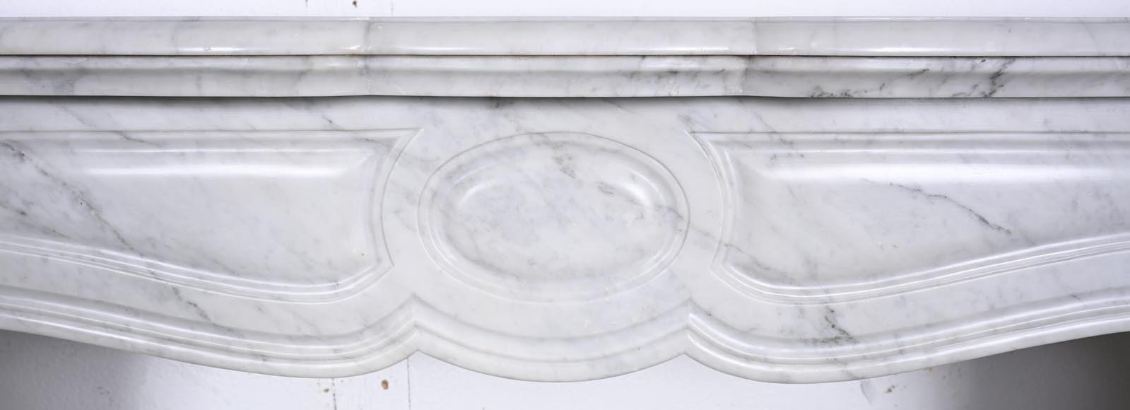 Large Louis XV-style fireplace, Pompadour model, in Carrara marble-1