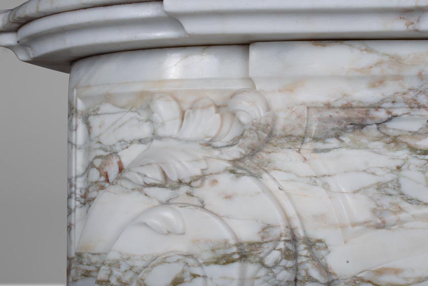 Louis XV style fireplace in Medici Breccia marble with a fleur-de-lys motif in acanthus leaves-6