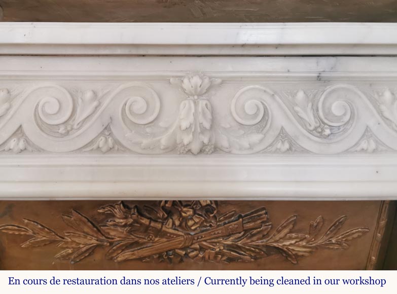 Louis XVI fireplace of white marble with a Greek frieze-1