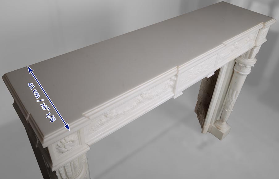 Louis XVI style statuary Carrara marble mantel with detached quiver shaped columns-14