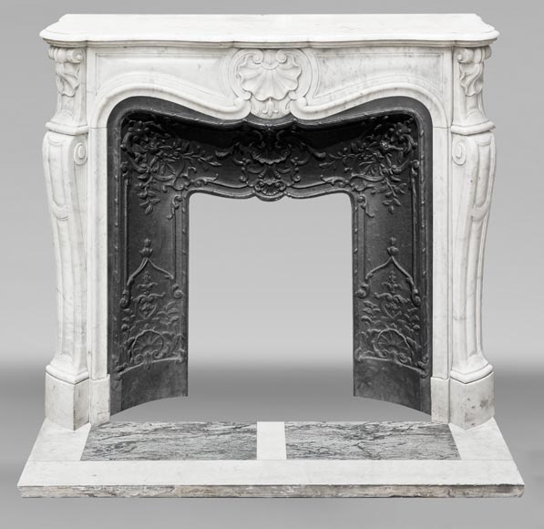 Louis XV style fireplace with three shells, in Carrara marble-0