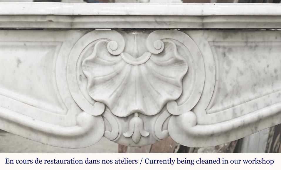 Louis XV style fireplace with three shells, in Carrara marble-1