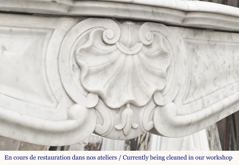 Louis XV style fireplace with three shells, in Carrara marble-2