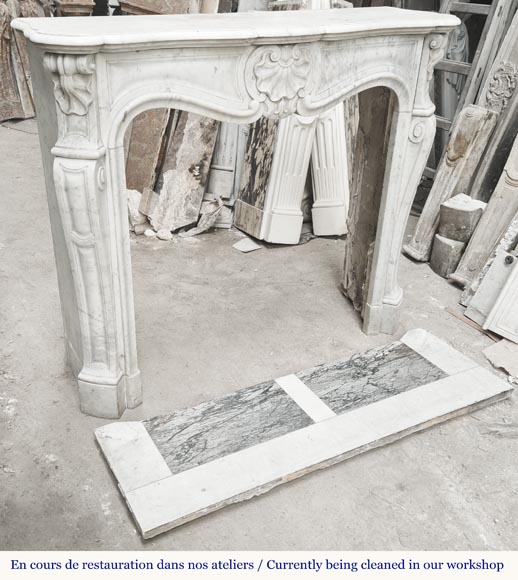 Louis XV style fireplace with three shells, in Carrara marble-3