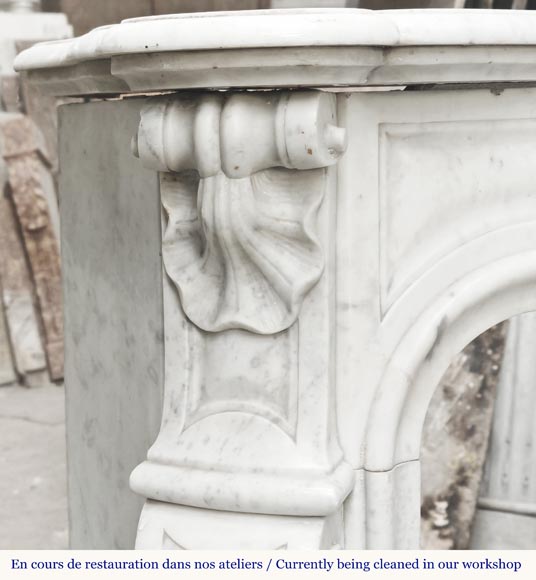 Louis XV style fireplace with three shells, in Carrara marble-4