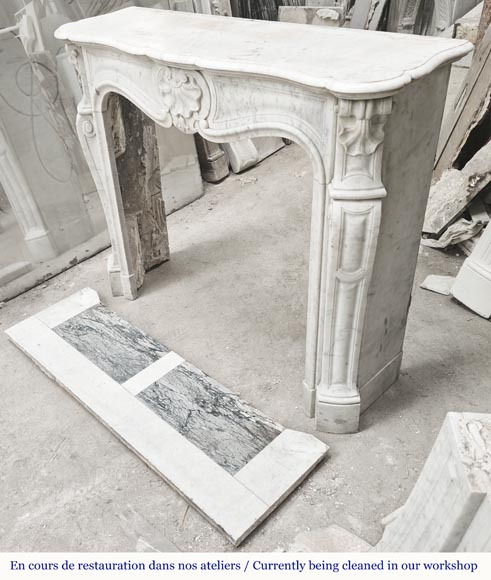 Louis XV style fireplace with three shells, in Carrara marble-6