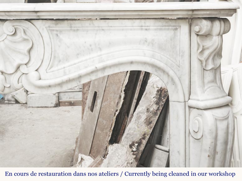 Louis XV style fireplace with three shells, in Carrara marble-7