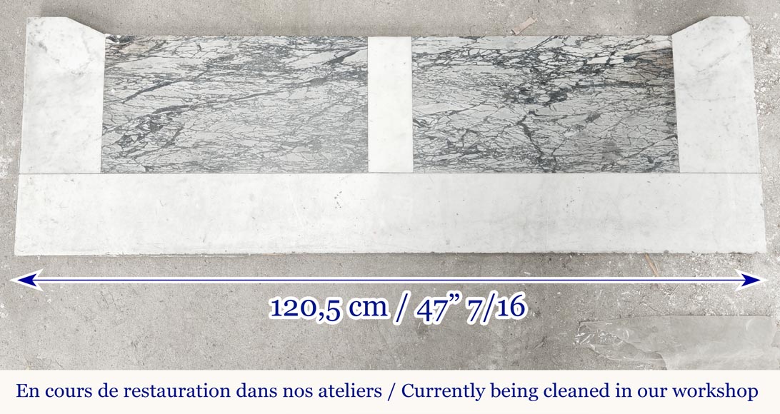 Louis XV style fireplace with three shells, in Carrara marble-9