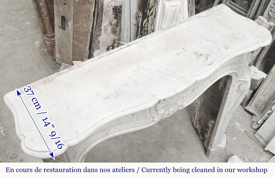 Louis XV style fireplace with three shells, in Carrara marble-10