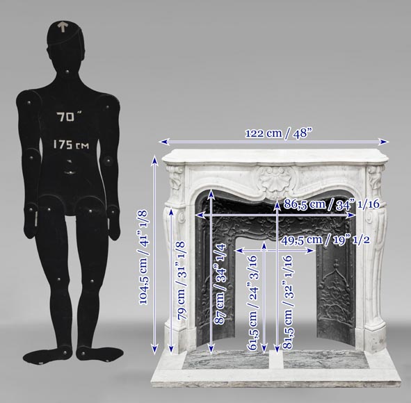 Louis XV style fireplace with three shells, in Carrara marble-11