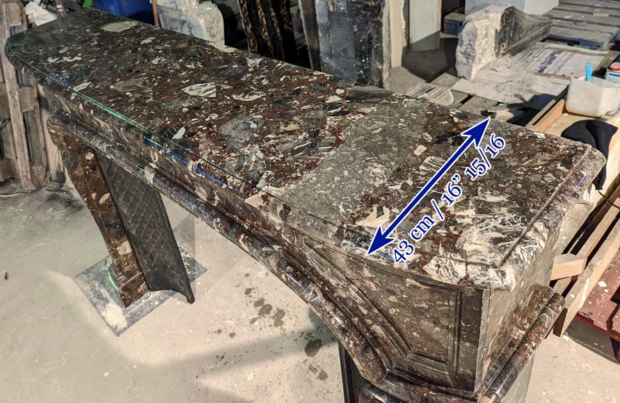 Large Regence style fireplace in Breccia Nouvelle marble, late 19th century-9