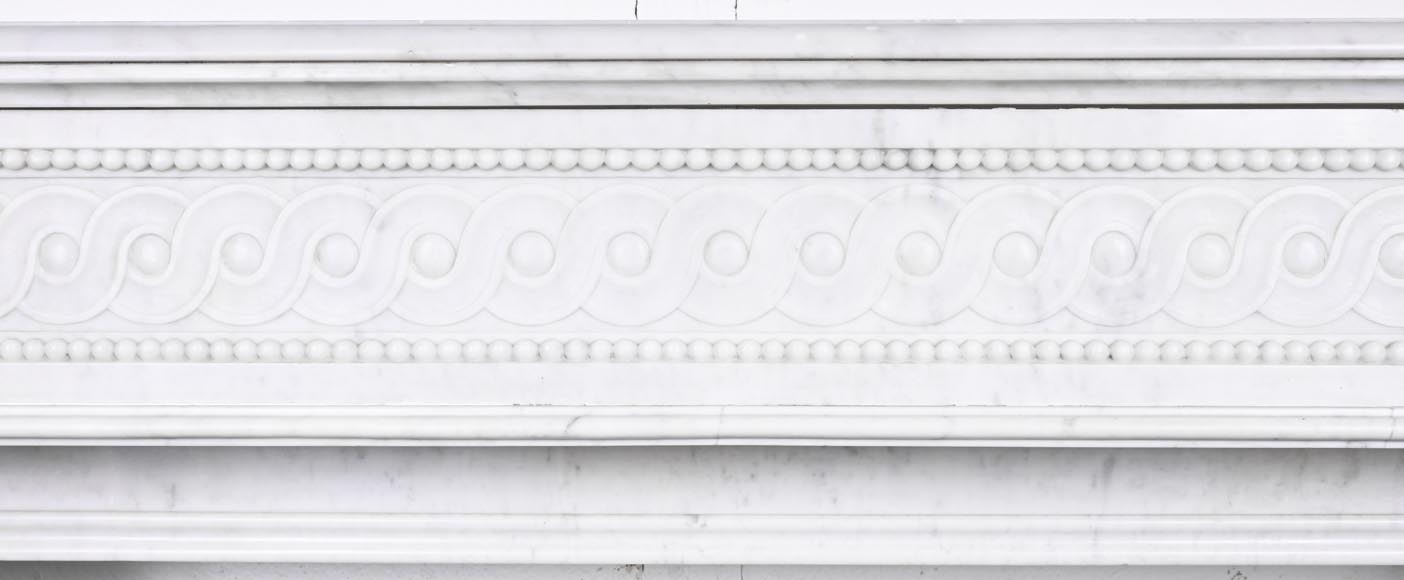 Napoleon III style scroll fireplace, richly sculpted, in Carrara marble Napoleon III style scroll fireplace, richly sculpted, in Carrara marble-1