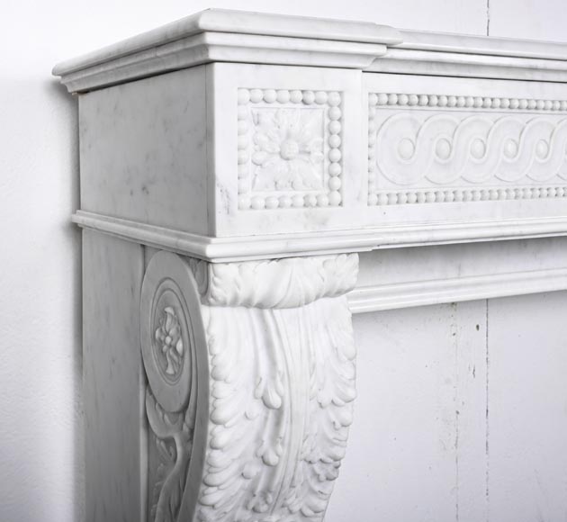 Napoleon III style scroll fireplace, richly sculpted, in Carrara marble Napoleon III style scroll fireplace, richly sculpted, in Carrara marble-3