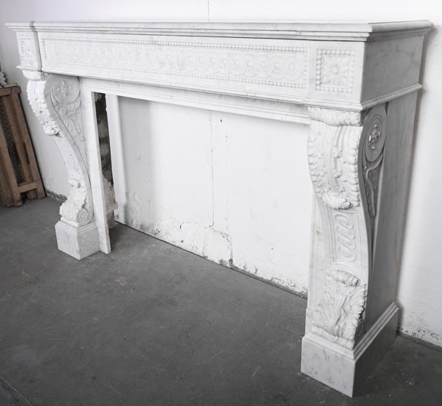 Napoleon III style scroll fireplace, richly sculpted, in Carrara marble Napoleon III style scroll fireplace, richly sculpted, in Carrara marble-9