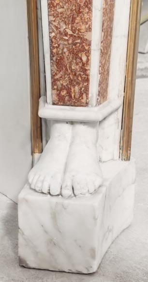 Statuary marble fireplace with caryatids and Brocatelle marble veneer Statuary marble fireplace with caryatids and Brocatelle marble veneer-5