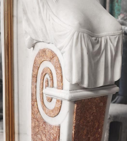 Statuary marble fireplace with caryatids and Brocatelle marble veneer Statuary marble fireplace with caryatids and Brocatelle marble veneer-8