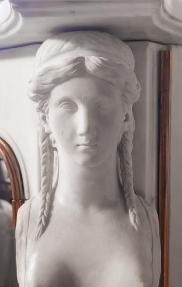 Statuary marble fireplace with caryatids and Brocatelle marble veneer Statuary marble fireplace with caryatids and Brocatelle marble veneer-9