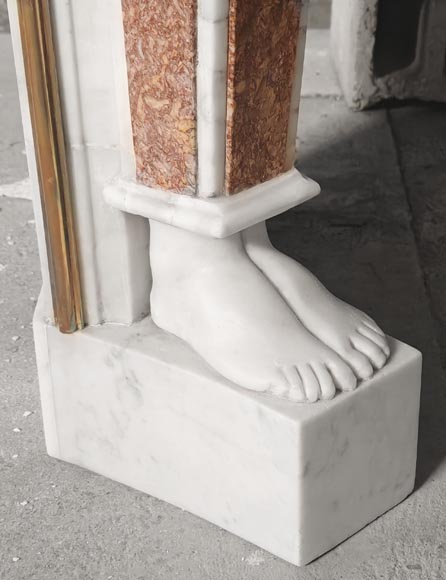 Statuary marble fireplace with caryatids and Brocatelle marble veneer Statuary marble fireplace with caryatids and Brocatelle marble veneer-10