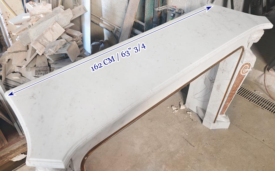 Statuary marble fireplace with caryatids and Brocatelle marble veneer Statuary marble fireplace with caryatids and Brocatelle marble veneer-12
