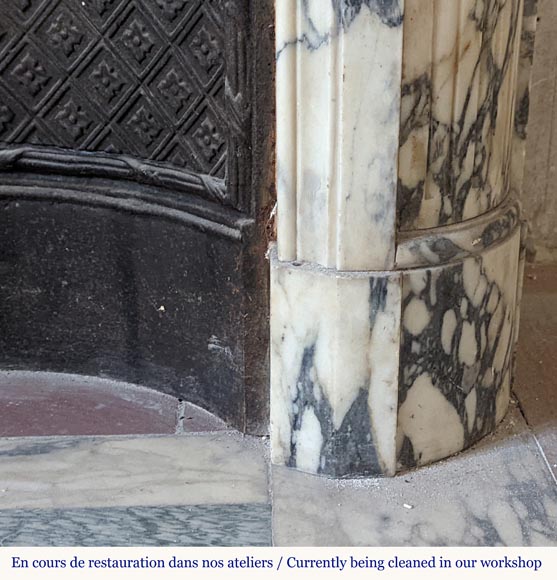 Louis XVI style mantel in Violet Breccia with a laurel crown-9