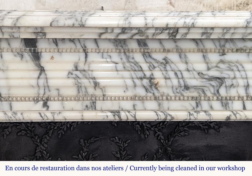 Louis XVI style fireplace with peals edges in veined Carrara marble-1