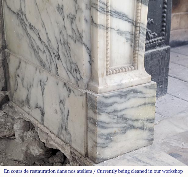 Louis XVI style fireplace with peals edges in veined Carrara marble-5