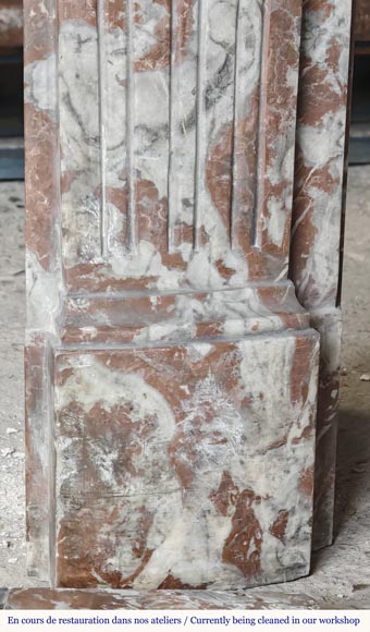 Slightly curved Louis XVI style fireplace, in Northern Red marble-9