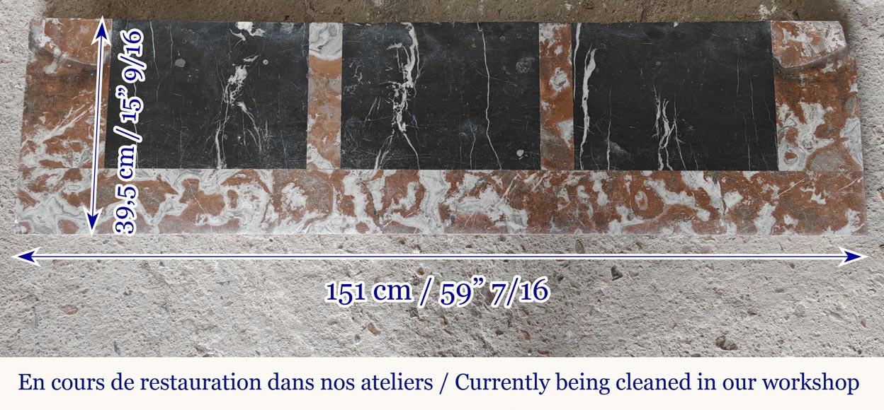 Slightly curved Louis XVI style fireplace, in Northern Red marble-10