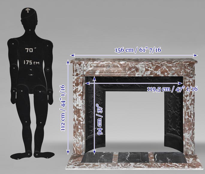 Slightly curved Louis XVI style fireplace, in Northern Red marble-12