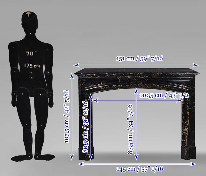 Louis XIV style fireplace in Portoro marble, with a molding and rounded frieze Louis XIV style fireplace in Portoro marble, with a molding and rounded frieze-9