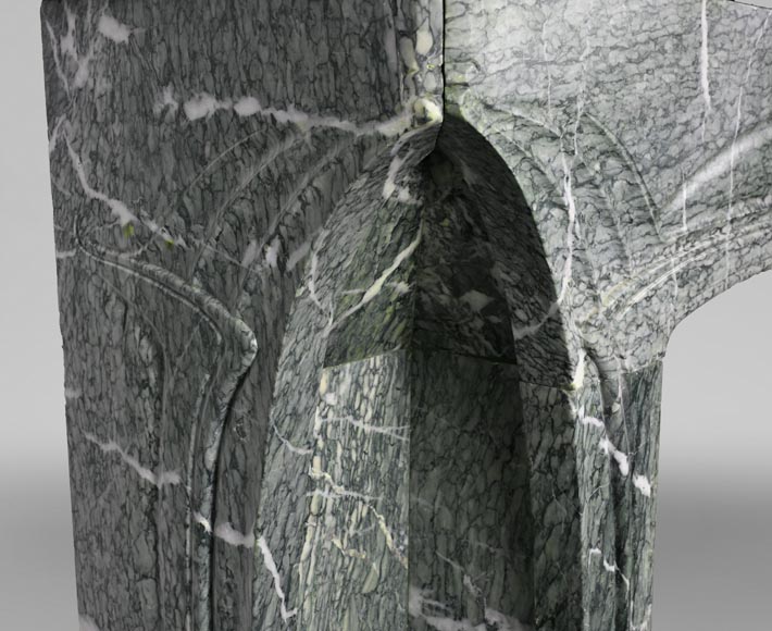 Tony SELMERSHEIM, Art Nouveau Mantelpiece in Green Campan Marble, 1910-6