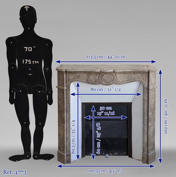An antique Louis XV style fireplace, Pompadour model, in Lunel marble-9