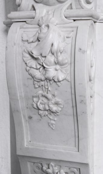 A richly sculpted Carrara marble fireplace in the Napoleon III style, decorated with a lion's head.-6