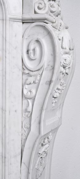 A richly sculpted Carrara marble fireplace in the Napoleon III style, decorated with a lion's head.-11