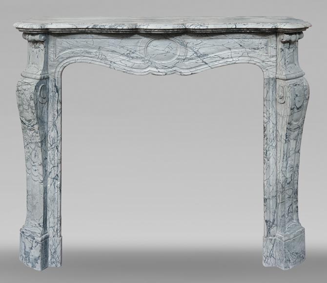 Louis XV style fireplace, Pompadour model, in blue floral marble-0