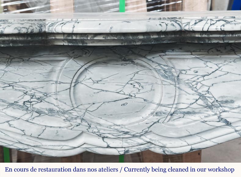 Louis XV style fireplace, Pompadour model, in blue floral marble-1