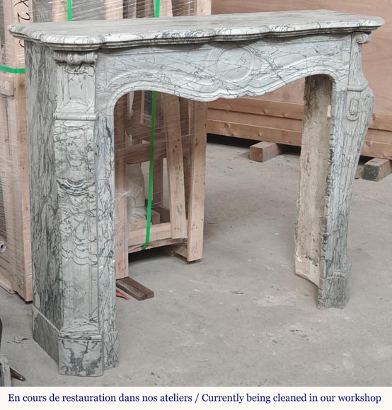 Louis XV style fireplace, Pompadour model, in blue floral marble-2