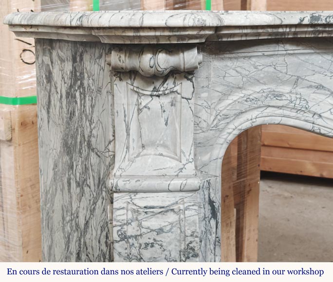 Louis XV style fireplace, Pompadour model, in blue floral marble-3