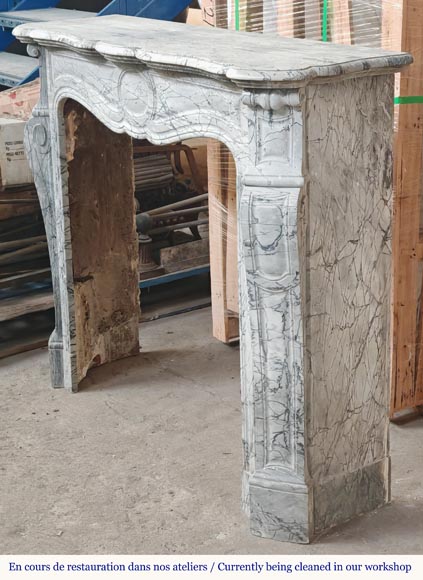 Louis XV style fireplace, Pompadour model, in blue floral marble-5