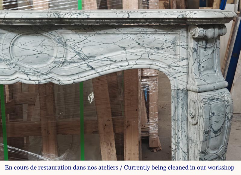 Louis XV style fireplace, Pompadour model, in blue floral marble-6