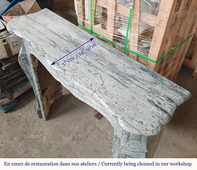 Louis XV style fireplace, Pompadour model, in blue floral marble-8