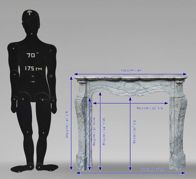 Louis XV style fireplace, Pompadour model, in blue floral marble-9