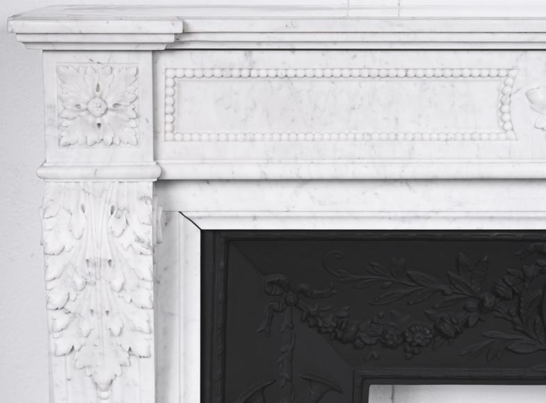 Louis XVI style fireplace with acanthus leaves and beading, in Carrara marble-3
