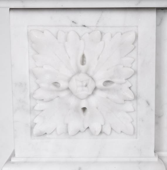 Louis XVI style fireplace with acanthus leaves and beading, in Carrara marble-4