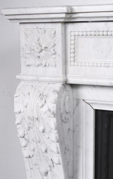 Louis XVI style fireplace with acanthus leaves and beading, in Carrara marble-5