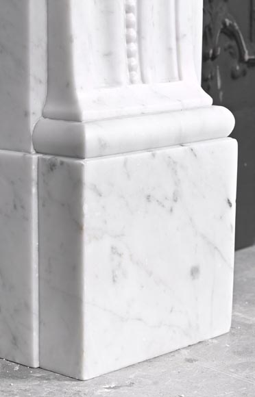 Louis XVI style fireplace with acanthus leaves and beading, in Carrara marble-6