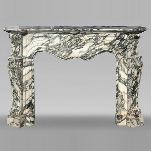Modern Louis XV style fireplace in green veined marble