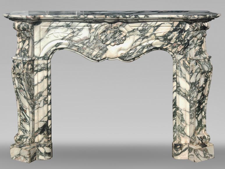 Modern Louis XV style fireplace in green veined marble-0