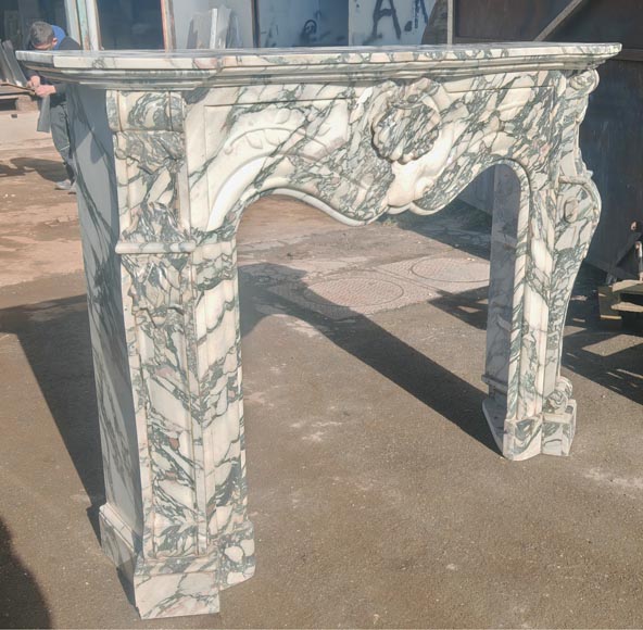 Modern Louis XV style fireplace in green veined marble-2